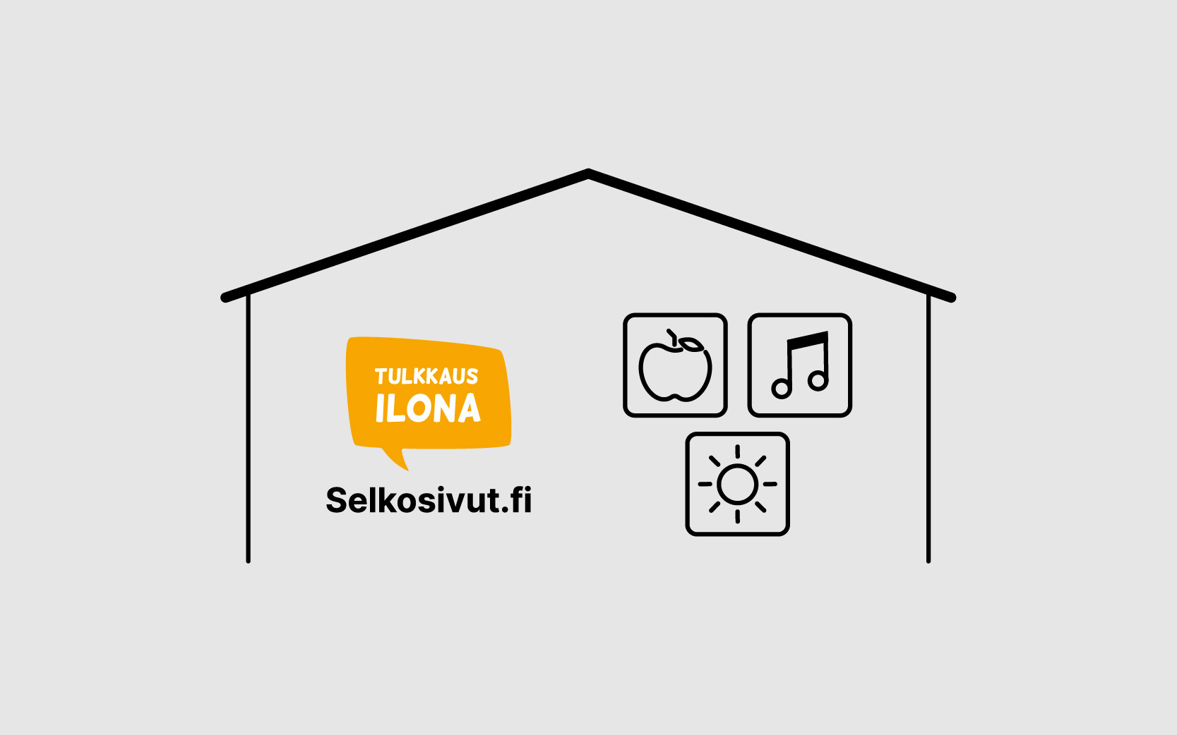 Kuvassa on talo, jonka sisällä on Selkosivujen logo ja selkokuvia.